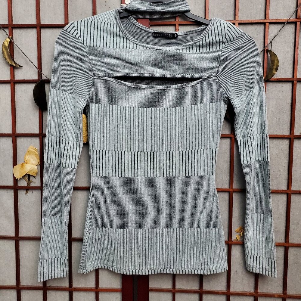Rosebullet grey long sleeve hollow ribbed cut-out top